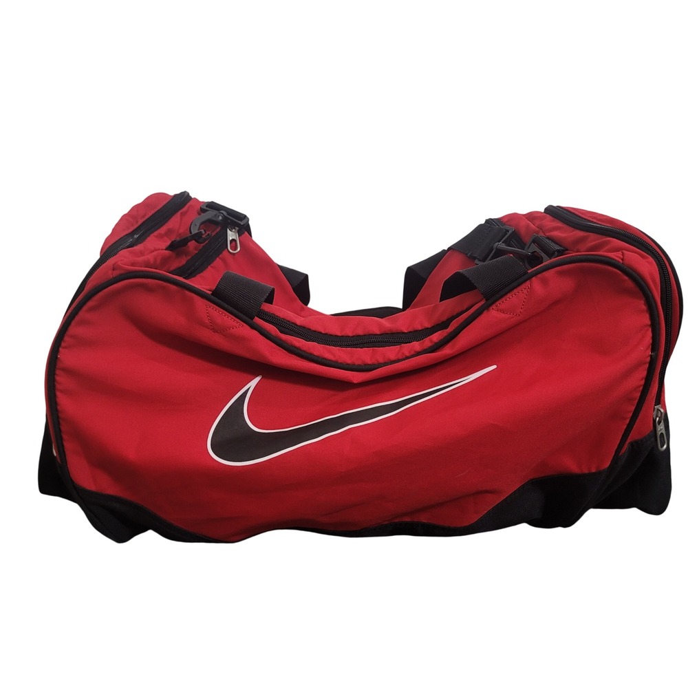 Nike Duffel Bag Unisex Red Black Swoosh Athletic Gym Travel Bag Fitness Helath